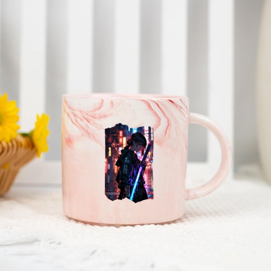Cyberpunk Samurai Girl Marble Mugs
