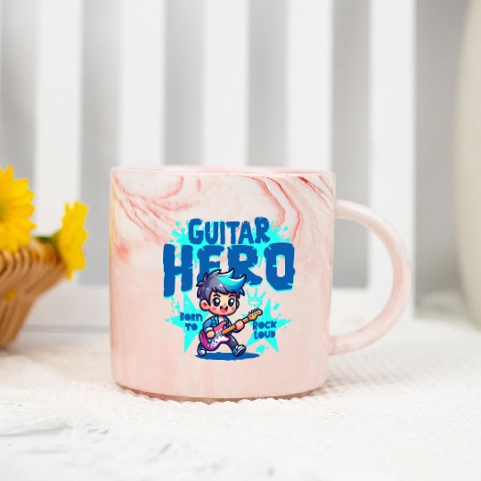 Guitar Hero Kid – Cute Rock Star Cartoon Marble Mugs | Bor
