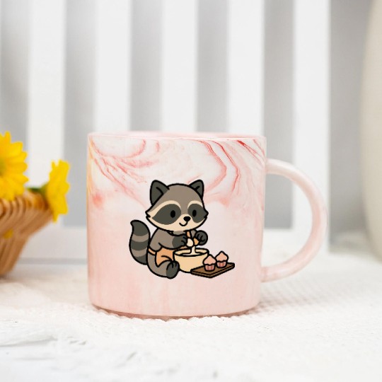 Adorable Raccoon Baking Cupcakes Marble Mugs