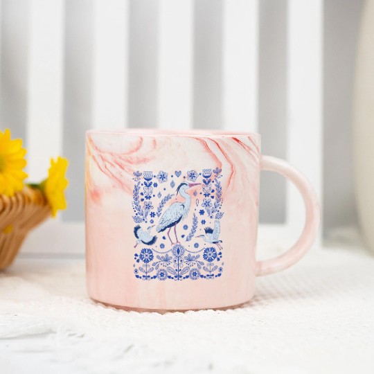 Great Blue Heron Folk Art Marble Mugs