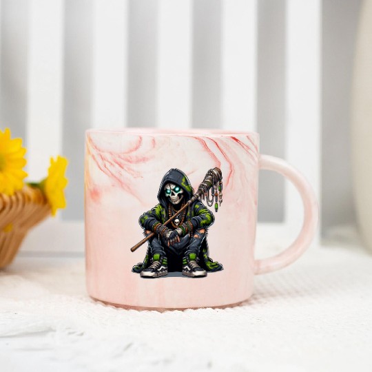 Urban Skull Shaman in Camo Marble Mugs with Tribal Staf