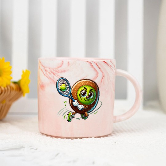 Kiwi Tennis Star – Furry Fruit Champion on Court Marble Mugs