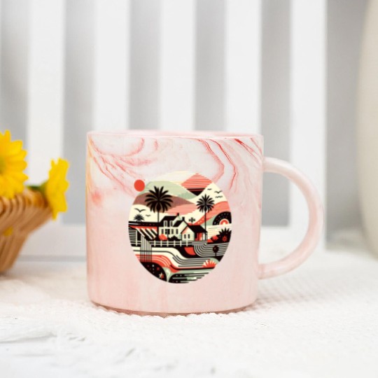 Palm-Embraced Sunset Landscape Marble Mugs