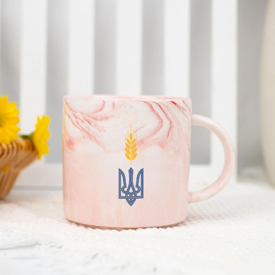 Ukraine Trident Wheat Symbol Ukrainian Heritage Marble Mugs