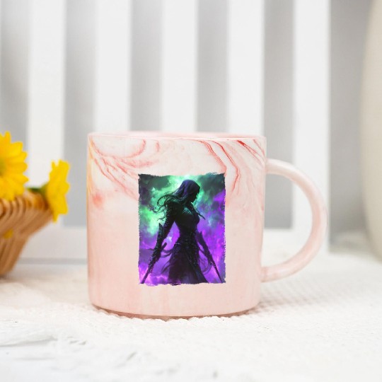 Mystical Assassin Woman In Violet Fog Fantasy Marble Mugs