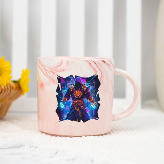 Bright Magician With Energy Aura In Neon Colors Marble Mugs