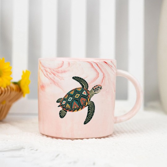 Sea Turtle Geometric Pattern Shell Marble Mugs