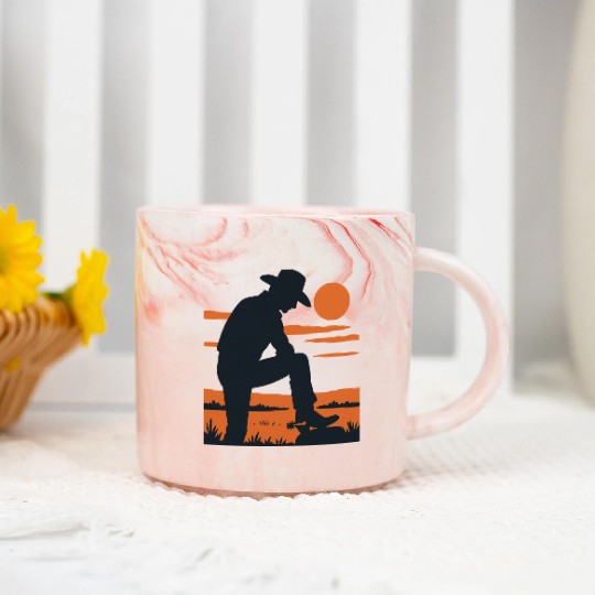 Western Cowboy Sunset Marble Mugs