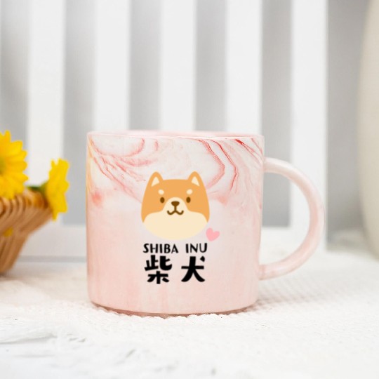 Kawaii Shiba Inu Brown Marble Mugs