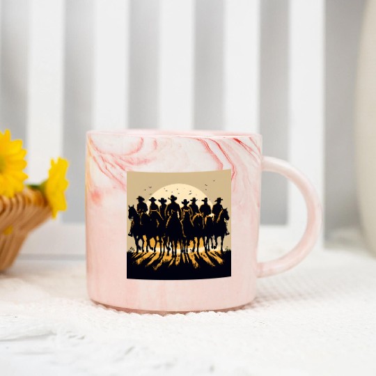 Western Sunset Cowboy Scene Marble Mugs