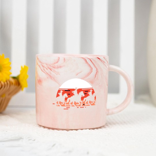 Cowboy Sunset Silhouette Marble Mugs
