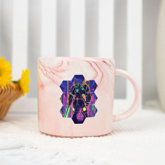 Bright Sci Fi Warrior In Neon Colors Marble Mugs