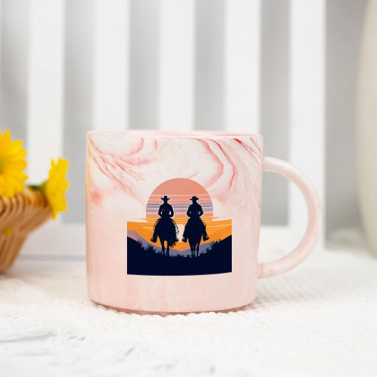 Western Sunset Silhouettes Marble Mugs