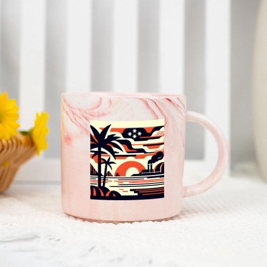 Twilight Palm & Factory Scene Marble Mugs