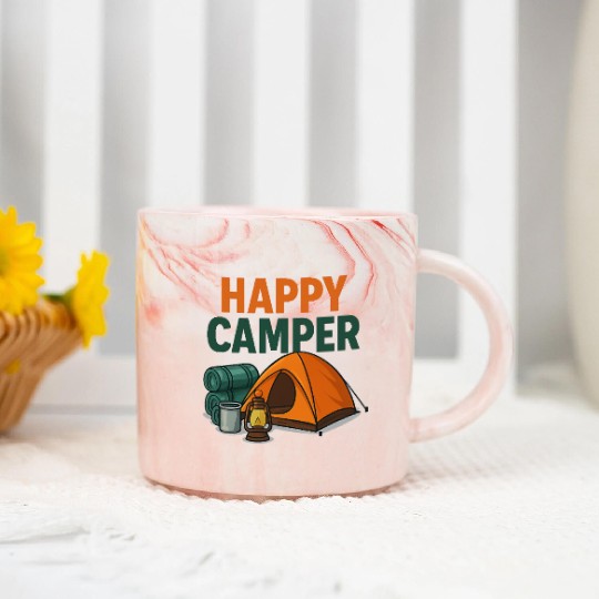 Happy Camper – Cozy Camping Vibes Marble Mugs