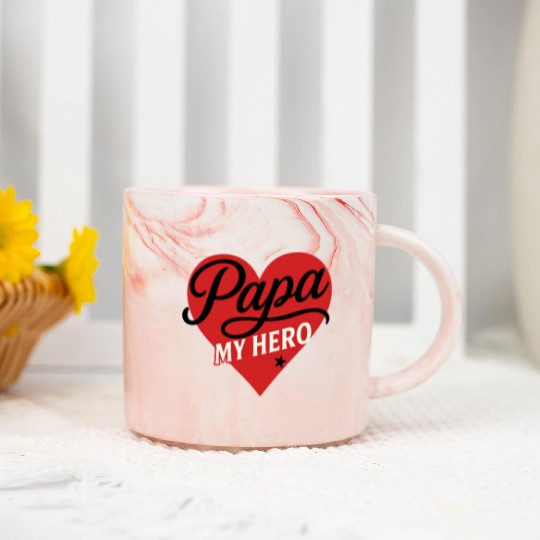 Papa My Hero - Father's Day gift - Heart Design Marble Mugs