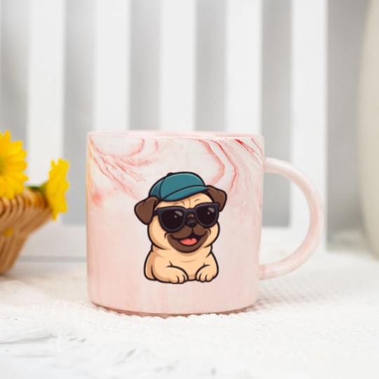 Cool pug with sunglasses summer joy cartoon Marble Mugs
