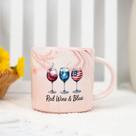 4th of July Red Wine Blue Marble Mugs