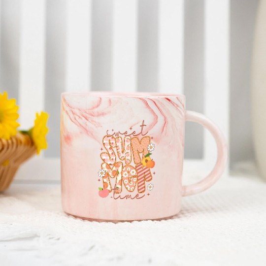 Sweet Summer Time Preppy Peach Marble Mugs