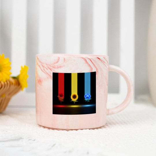Three Glowing Blooms: Rose, Sunflower, and Orchid Marble Mugs
