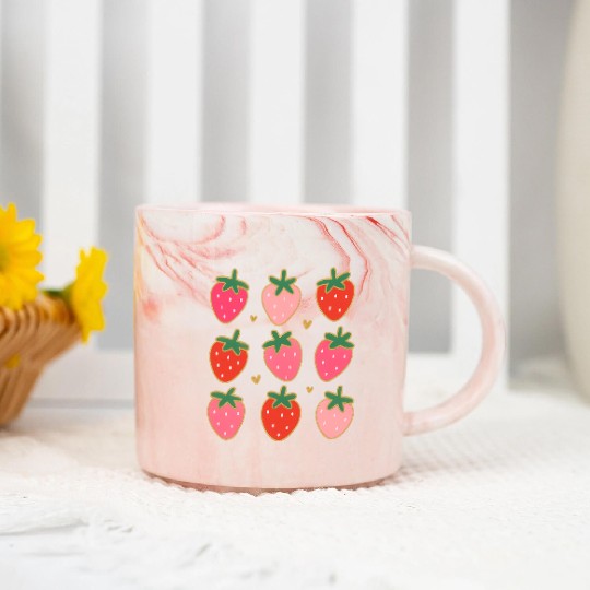 Strawberry Coquette Summer Vacation Marble Mugs