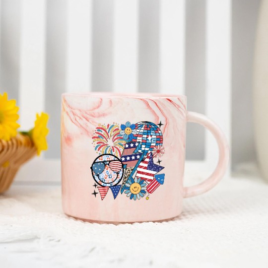 America Vibes Retro 4th of July Marble Mugs