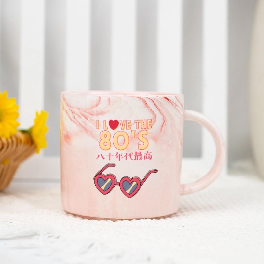 80s Retro Heart Sunglasses Marble Mugs