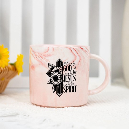 Blessed by God Loved by Jesus Marble Mugs