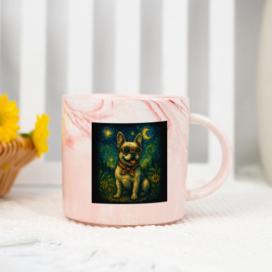 Starry Night Dog Funny Art Style Retro Glasses Pet Marble Mugs