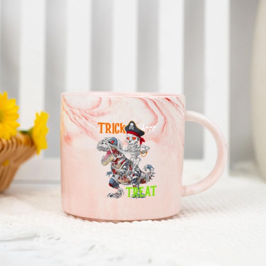 Halloween Mummy T rex Pirate Skeleton Trick Treat Marble Mugs