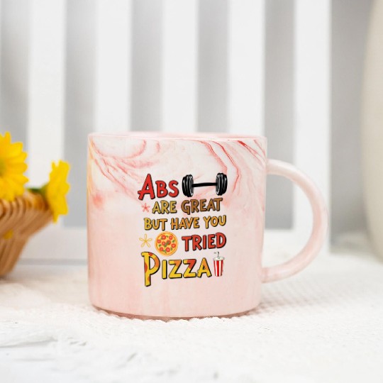 Funny Slogan with Dumbbell and Pizza - Pizza Lover Marble Mugs
