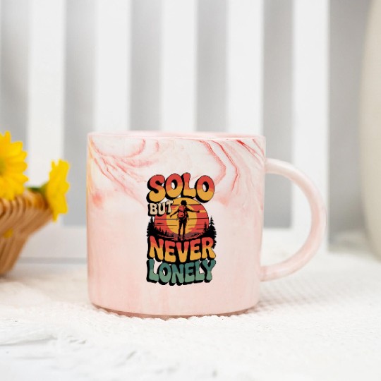 Solo But Never Lonely Hiking Nature Adventure Desi Marble Mugs