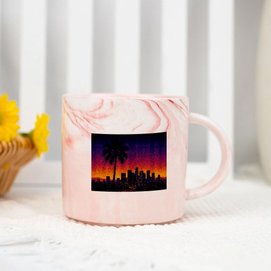 Tokyo Night Skyline Vaporwave Poster Marble Mugs