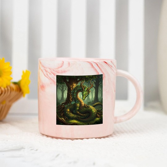 Enchanted Forest Serpent Design Marble Mugs