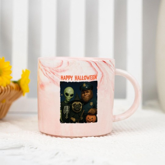 Bigfoot Alien Pug Funny Halloween Trick or Treat Marble Mugs