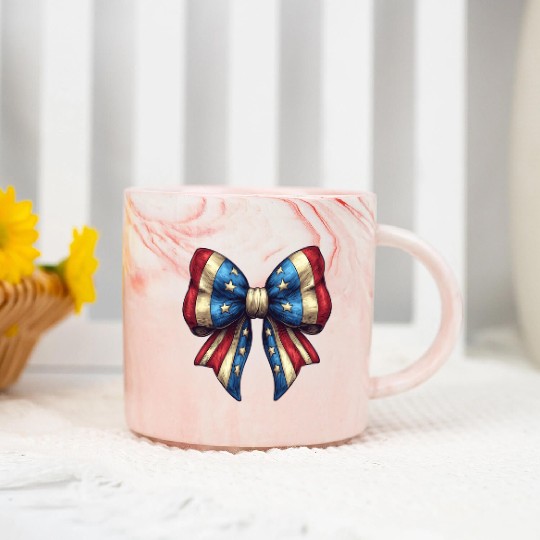 4th of July Coquette Bow USA Marble Mugs