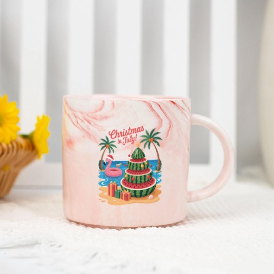 Christmas In July Watermelon Xmas Tree Santa Marble Mugs