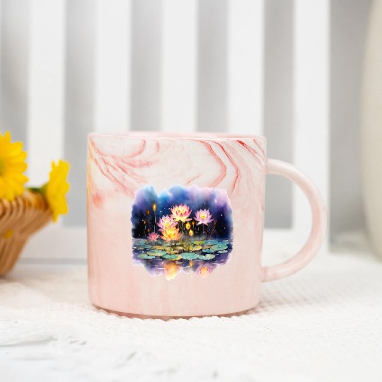 Retro Zen Lotus Firefly Night Marble Mugs