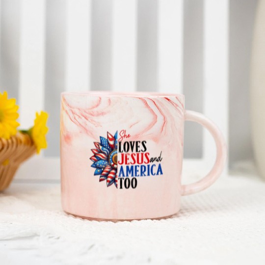 She Loves Jesus and America Too 4th of July Marble Mugs