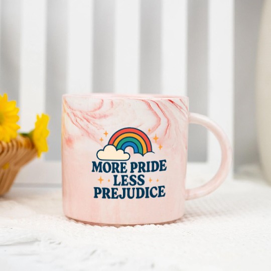 More Pride Less Prejudice Rainbow Pride Month LGBT Marble Mugs