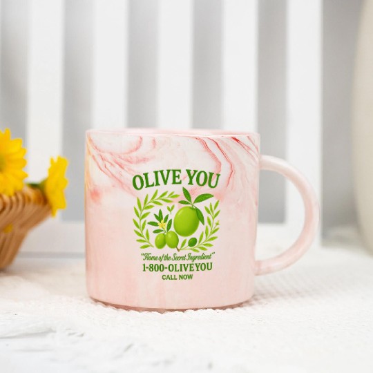 Olive You Cute Vintage Pun Graphic Marble Mugs