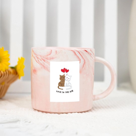 White Brown Illustrative Cat Couple Marble Mugs 202