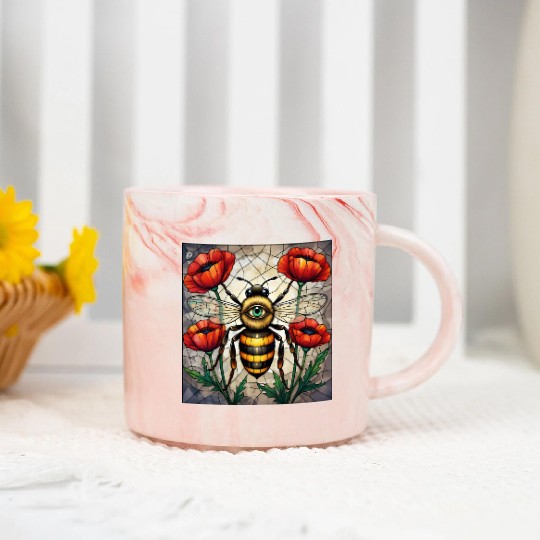 Bumble bee stained glass vibrant poppy flower eye Marble Mugs