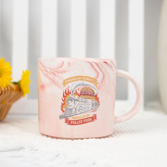 Powered by Workers Propelled by Pulled Pork Labor Marble Mugs