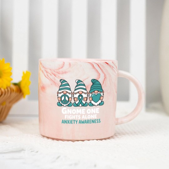 Anxiety Awareness Gnome One Fights Alone Wear Marble Mugs