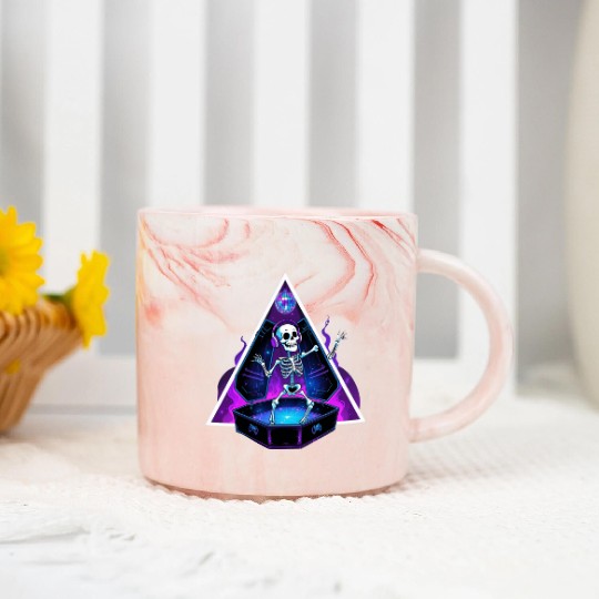 Neon Dancing Skeleton in Coffin Marble Mugs