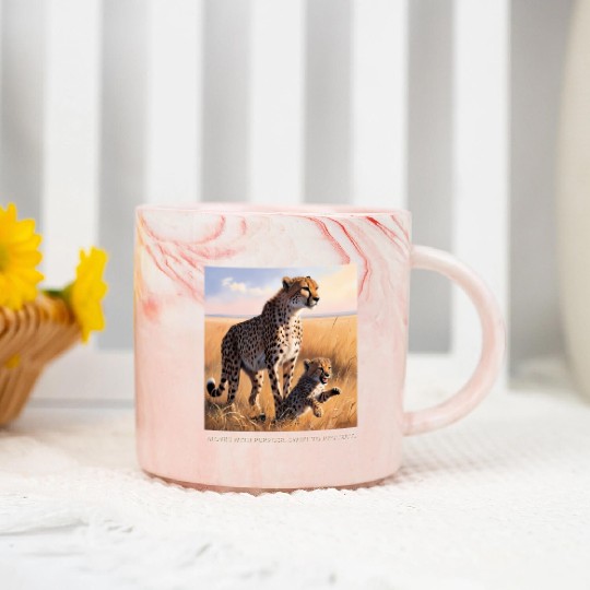 Mama Cheetah and Cub Marble Mugs