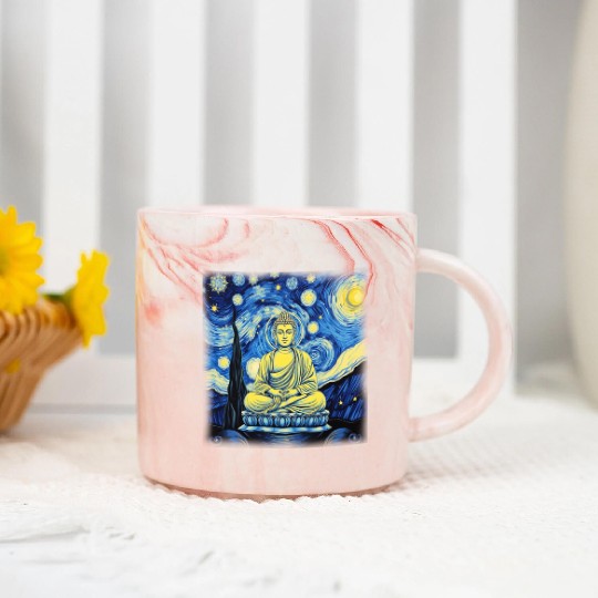 Starry Night Buddha Zen Art Inspired by Van Gogh Marble Mugs