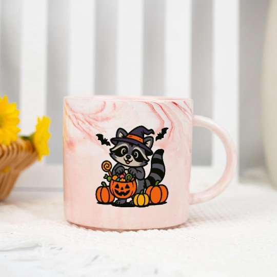 Cute Halloween Raccoon – Trick or Treat Candy Art Marble Mugs