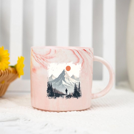 Serene Mountain Wilderness Scene Marble Mugs